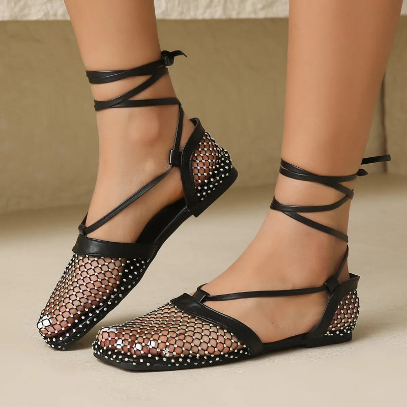 Quinn Mesh Lace-Up Sandals