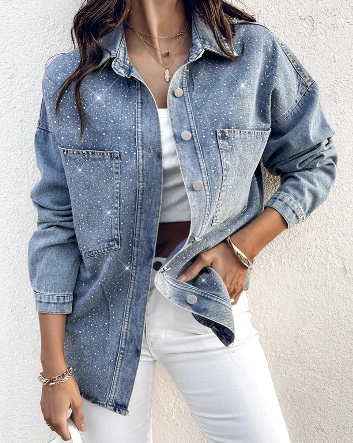 Elle Rhinestone Denim Blouse