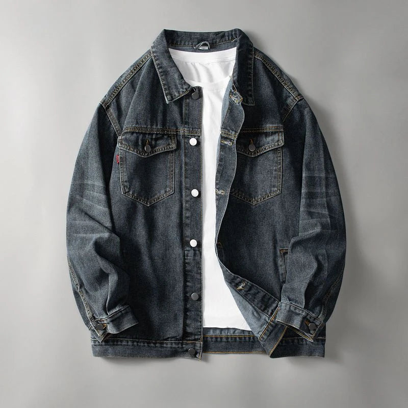 Denim jacket on a gray background