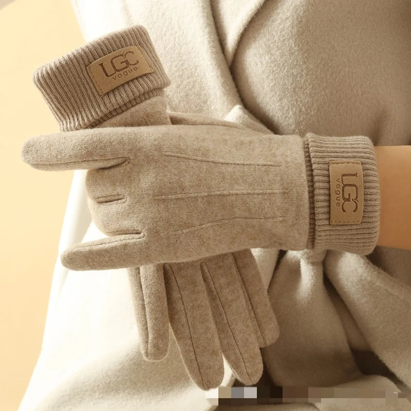 Beige gloves with UGG logo on a beige background