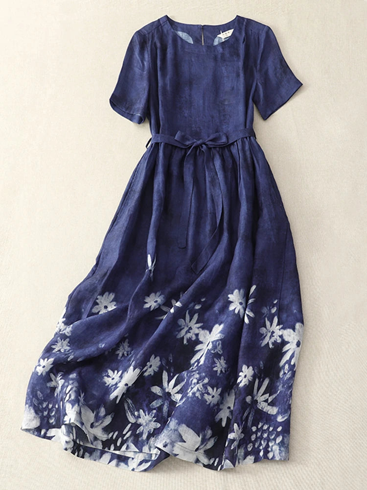 Aida Cotton Blend Dress – Women’s Floral Print Summer Midi