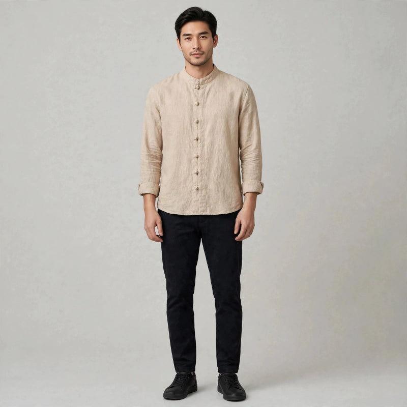 Hugo Linen Stand Collar Shirt