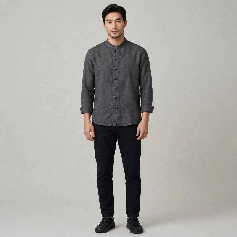 Hugo Linen Stand Collar Shirt