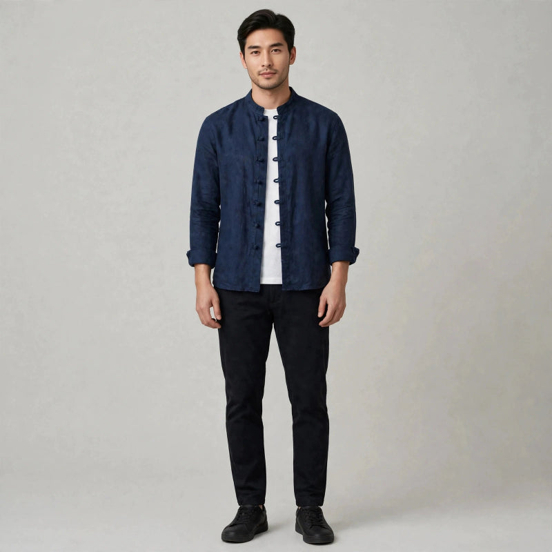 Hugo Linen Stand Collar Shirt