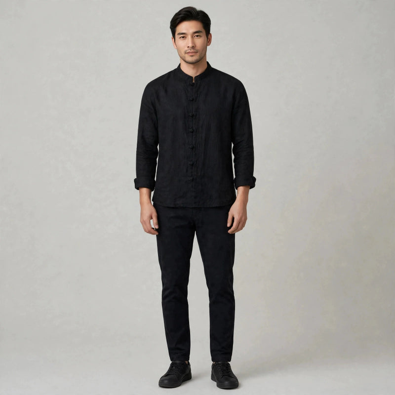 Hugo Linen Stand Collar Shirt